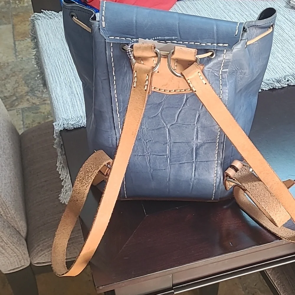 WOMENS BLUE CROC PRINT ITALIAN LEARHER BACKPACK